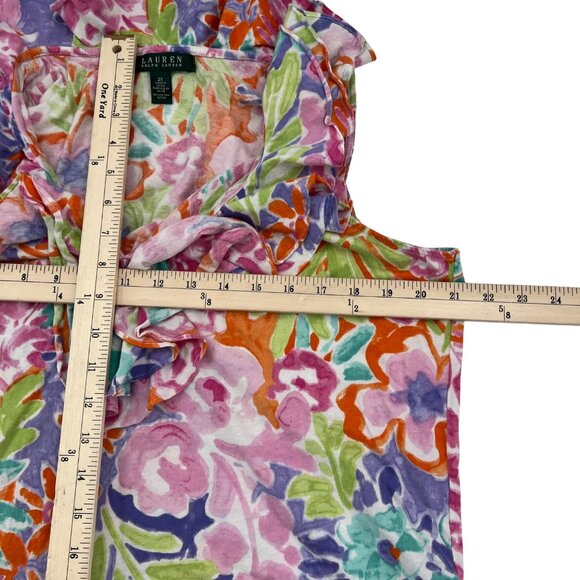 Lauren Ralph Lauren‎ Women's 2X Ruffle Floral Print Sleeveless Top Multicolor - Picture 4 of 6